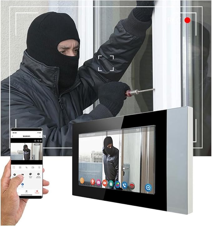 MENGQI-CONTROL LCD Video Door Intercom Access Control System Electric Strike Push Rod Lock for Panic Bar& Power Unit Full Kits Cards Phone App Remote Open