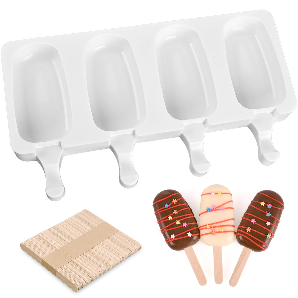 Sakolla 2 Pack 4 Cavities Diamond Shape Silicone Popsicle Molds