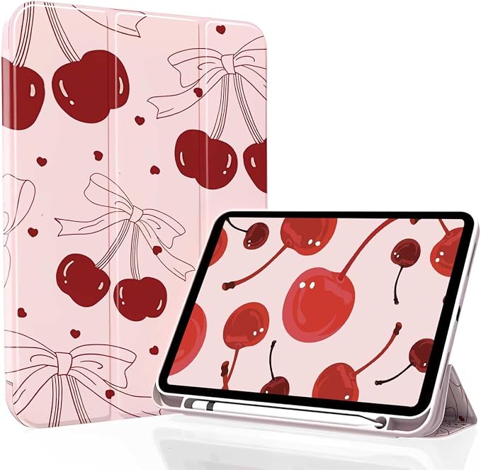 for iPad A16 11 Inch 2025 /for iPad 10th Generation 10.9 Inch 2022 Cute iPad Black Case with Pencil Holder-[Auto Wake/Sleep] Trifold Stand Soft TPU Protective Cover Pink Bows