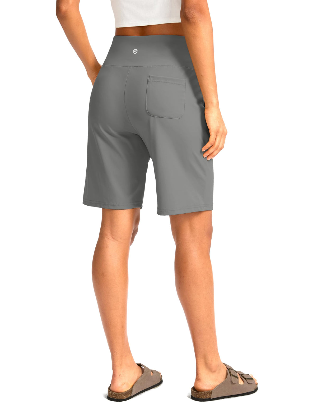 G Gradual Women's Bermuda Long Shorts with Pockets 9" High Waisted Knee Length Shorts for Women Walking Athletic Workout(Light Grey,XL)