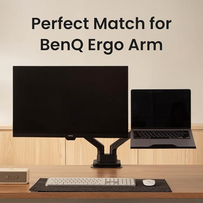 BenQ Foldable Laptop Tray for Monitor Arms. 75 × 75 mm VESA-Compatible Laptop Holder Fits 12"–17” Notebooks. Supports up to 11 lbs. Protective Pads for Stable, Scratch-Free Support.