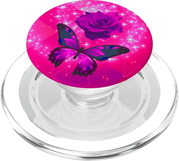 Hot Pink Butterfly Flower Rose Cell Phone Holder Grip Floral PopSockets Adhesive PopGrip