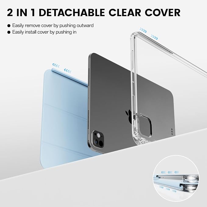 Case for iPad Pro 11 Inch Case (M5/M4) 2025/2024 Black | Pencil Holder 2 in 1 Detachable Trifold Sliding Cover Clear Hard Back Shell Supports Pencil Pro Charging