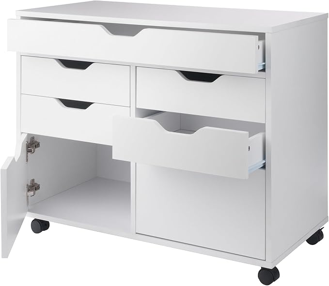 Winsome Halifax Storage Mobile Cabinets, 2 Doors, 4 Drawers, 1 Wide Drawer, for Home Office, White