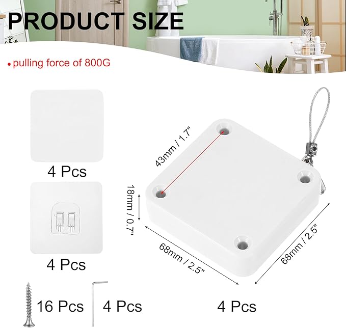 MECCANIXITY Punch-Free 800g Automatic Sliding Screen Door Closer, Multifunctional Storm Sensor Door Closer with Steel Drawstring for Bedroom Storm Bathroom Study Room (White Pack of 4)