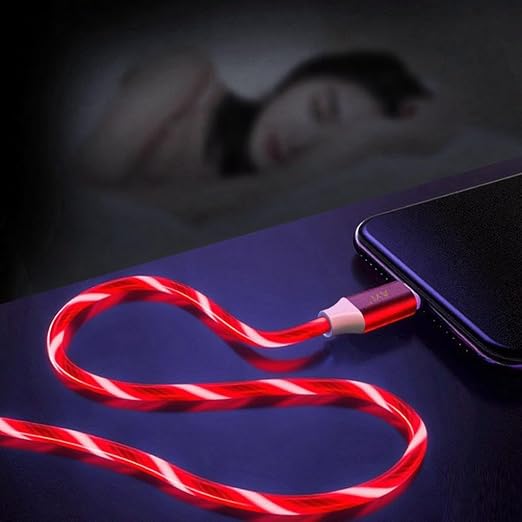 IHAO Multi Ports Light-Up USB Cable USBA to USBC/MicroUSB Cable Durable Fast Charging Cable with Visible Current Flow As Night Light Use-3in1 Blue