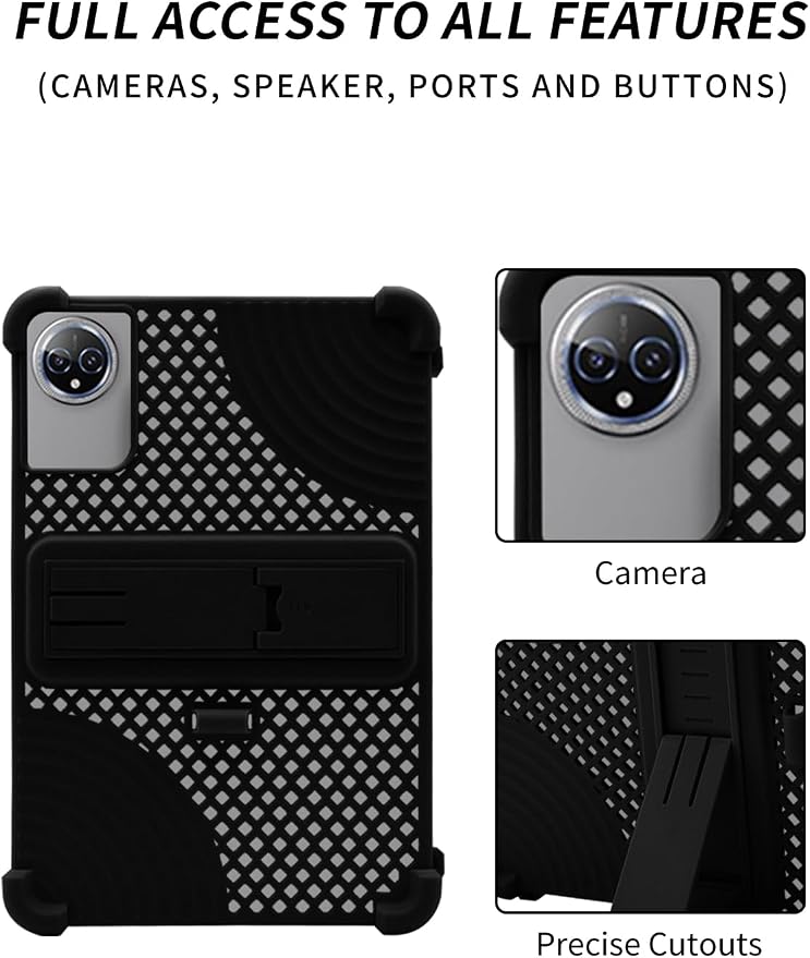 Case for Raemond K80 Tablet 10 Inch Android 15WUNIAK Hollow Back DesignHeat Dissipation Shockproof Lightweight Adjustable Kickstand Silicone Shell&ampKids Friendly Soft CaseBlack