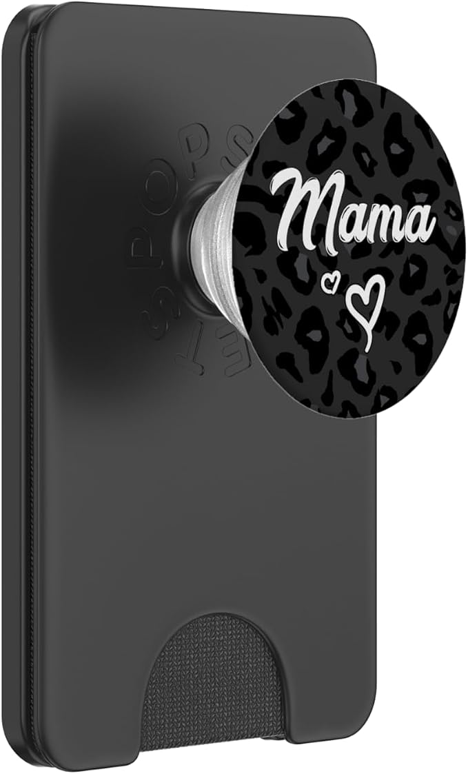 Mama Text for Mommy in Black Cheetah Pattern with Heart PopSockets Adhesive PopGrip