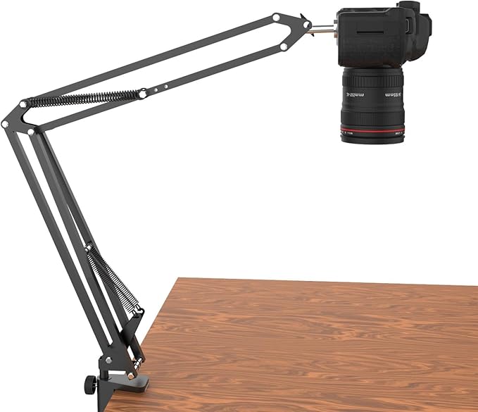 Overhead Tripod for DSLR Cameras, Heavy Duty Camera Desk Mount Stand with Flexible Articulating Boom Arm, Cam Holder Table Clamp for Canon Nikon Sony Fuji SLR Mirrorless Video Recording
