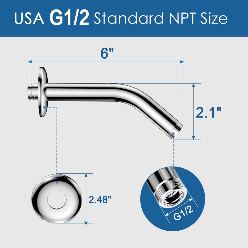 HOPOPRO 6 Inches Shower Arm with Flange - Wall Mount Replacement Angle Shower Head Arm For Fixed Handheld Showerhead - Including Teflon Tape - NBC News Recommended Brand - Stainless Steel - Chrome