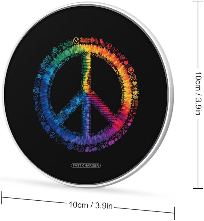 Peace Sign Tie-Dye Wireless Charger SlimWireless Charging Pad Anti-Slip Charger Mat for Men Women