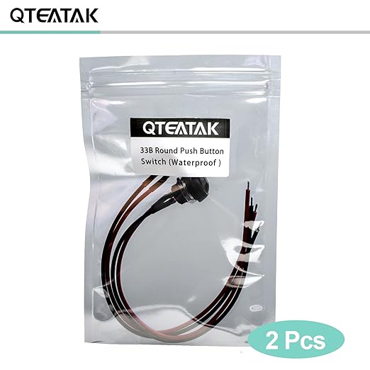 QTEATAK 1/2"(12mm) Pre-Wired Mounting Hole On/Off Mini Round Waterproof Momentary Push Button Switch JF-33B -2Pack
