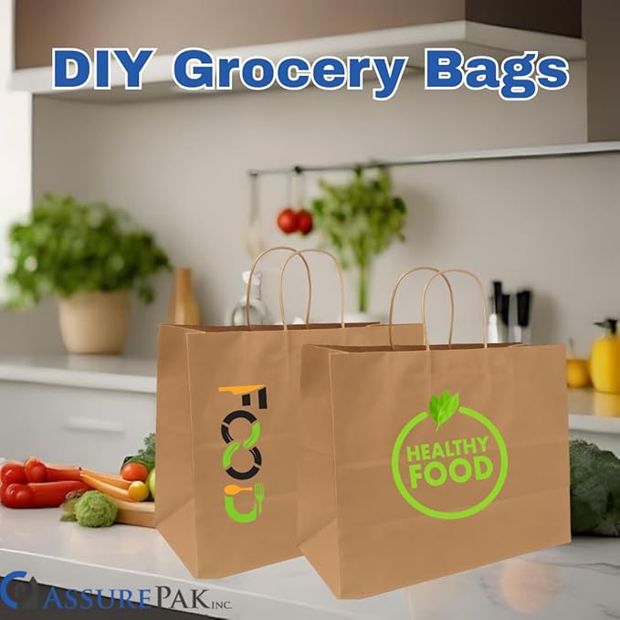 ASSUREPAK Kraft DIY Paper Bags, 16" x 6" x 12", 110 GSM, 250 Count