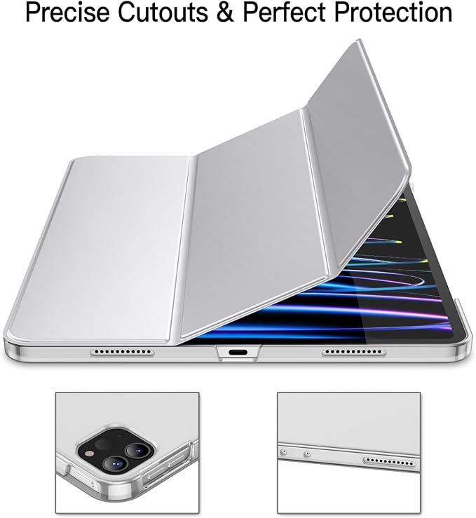 JETech Case Cover for iPad Pro 12.9 6th/5th Gen (2022/2021) Black | Slim Translucent Back Design Tri-Fold Stand Auto Wake/Sleep Lightweight Shockproof Protection