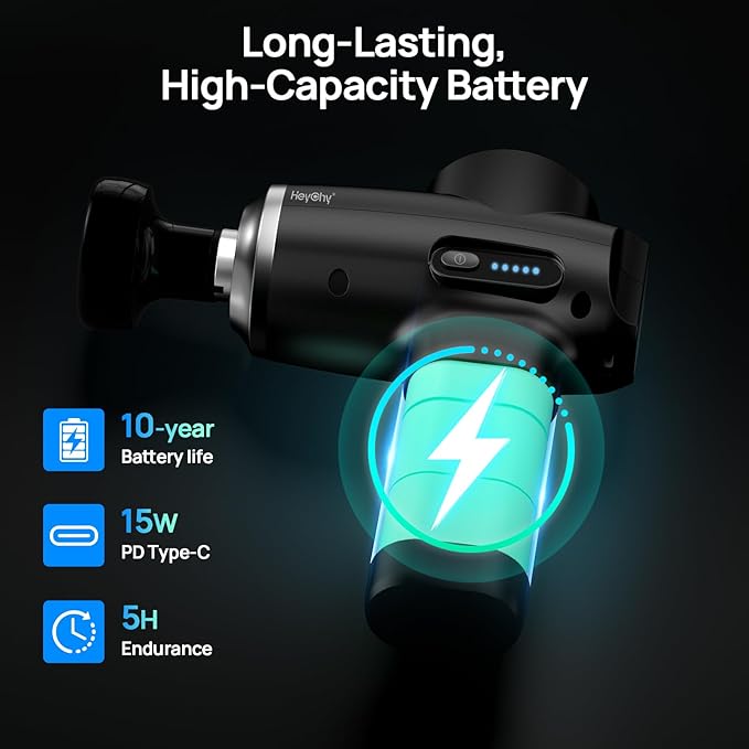 HEYCHY Professional Muscle Massage Gun with Heat, Portable Handheld Muscle Massager, Percussion Back Body Masajeador 12mm Amptitude for Athletes, Runner,Electric Back Massager for Men Women