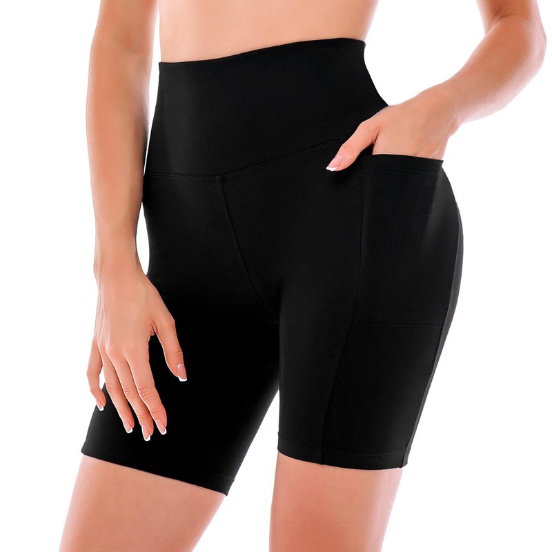 Ipletix Biker Shorts with Pockets for Women - 6'' High Waisted Womens Yoga Gym Athletic Running Workout Shorts Black LXL