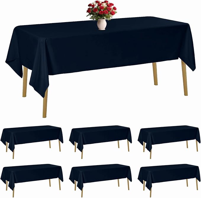 6 Pack Navy Blue Tablecloth 60 x 120 Inch Table Cloth for 8 Foot Rectangle Tables, Wrinkle Resistant Washable Polyester Fabric Table Covers for Party, Wedding,Dining,and Banquet