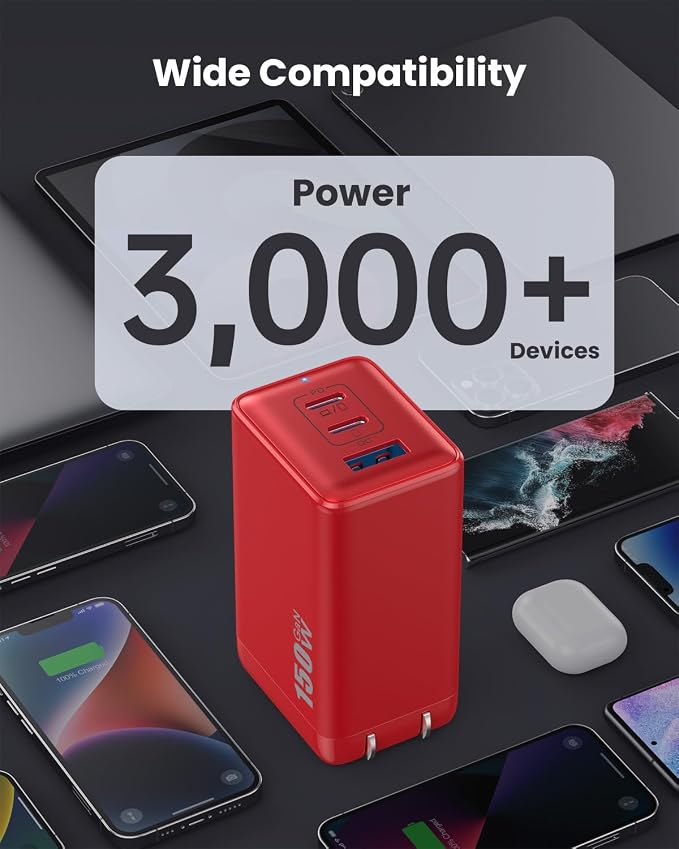150W USB C Charger BlockGaN III Compact Foldable Wall Charger 3 Port Fast Charging StationPD QC PPS Portable USB C Hub 100W Laptop Adapter for MacBook Pro/AiriPadiPhone 17/ProGalaxy S24Dell etc