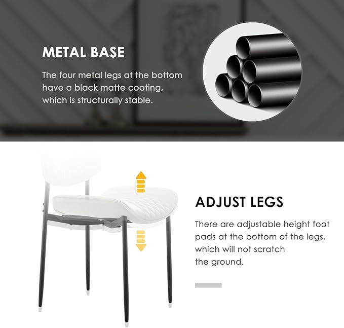 Modern Dining Chairs Set of 4, Leather Dining Chair with Metal Legs, Upholstered Dining Room Chairs for Dining Room, Kitchen, Vanity (White)