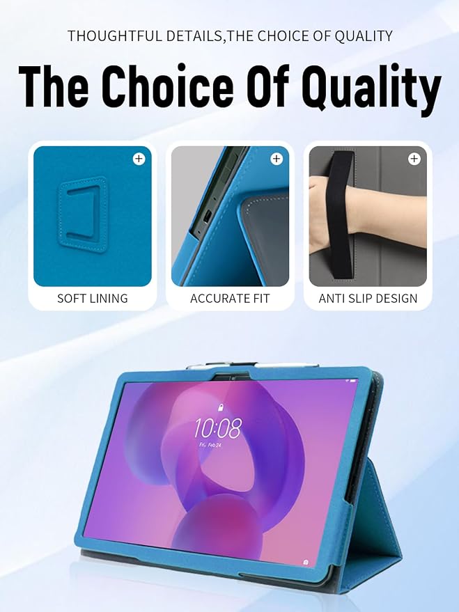 Case for Lenovo Idea Tab Plus 12.1 Inch Tablet 2025 (Black) | PU Leather Folding Cover with Pen Holder and Wrist Strap Business Travel Portable