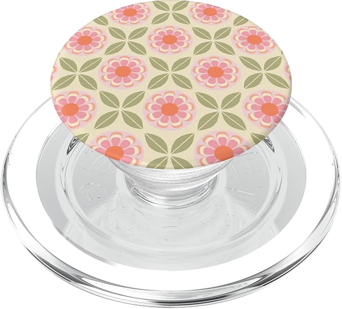 Beige Pink Retro Floral Pattern PopSockets Adhesive PopGrip