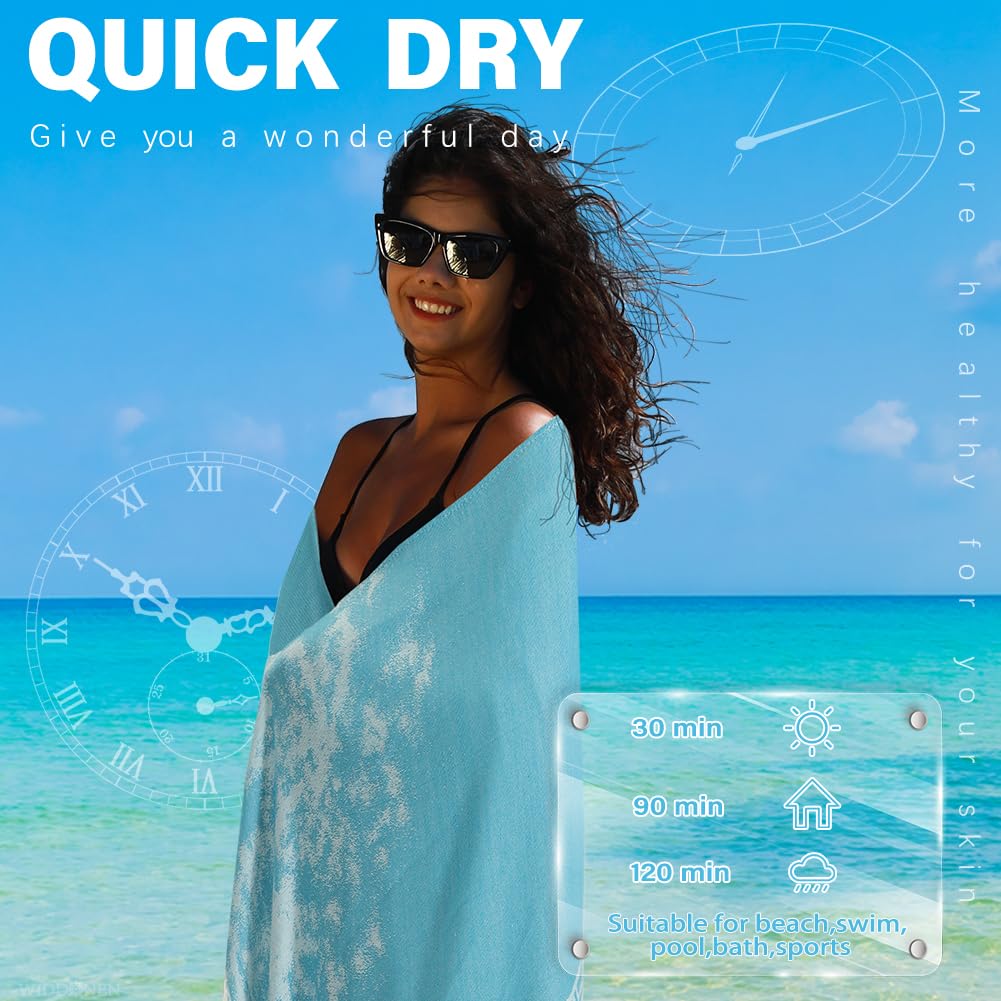 Widdonen Turkish Beach Towel Quick Dry Absorbent Cotton Lightweight Thin Bathroom Bath Pool Swim Towels Extra Large Oversized Sand Free Beach Accessories Essentials Stuff Cloud Gift for Adults