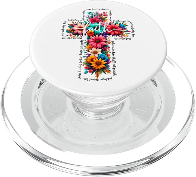 JOHN 3:16 Floral Faith Cross Jesus Christian Religious PopSockets Adhesive PopGrip