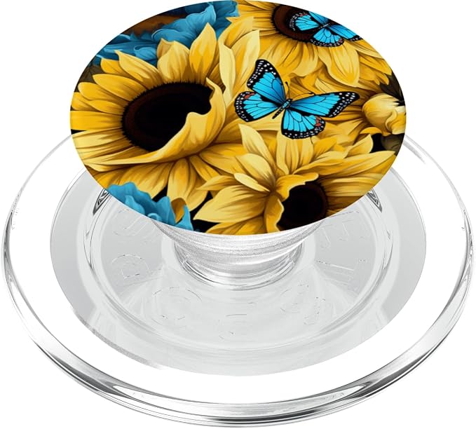 sunflower with blue butterfly PopSockets PopGrip for MagSafe
