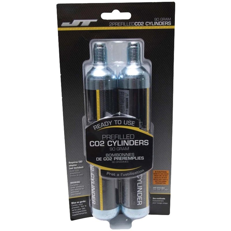 JT 90g CO2 Cartidges w/PBB Barrel Plug & Squeegee Combo Package (88g Crosman AirSource cylinders Compatible) (2)