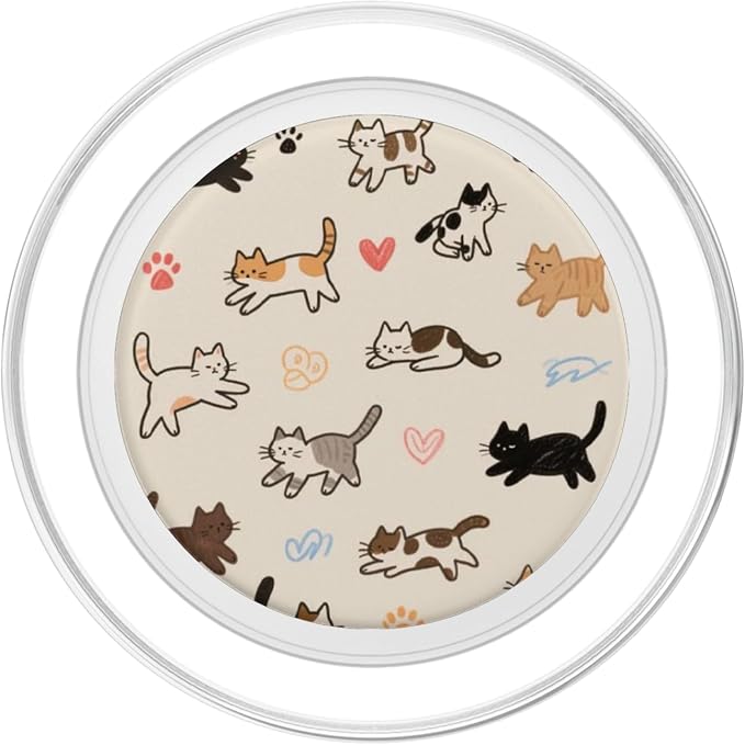 Beige Cute Cat Lover Pattern PopSockets PopGrip for MagSafe