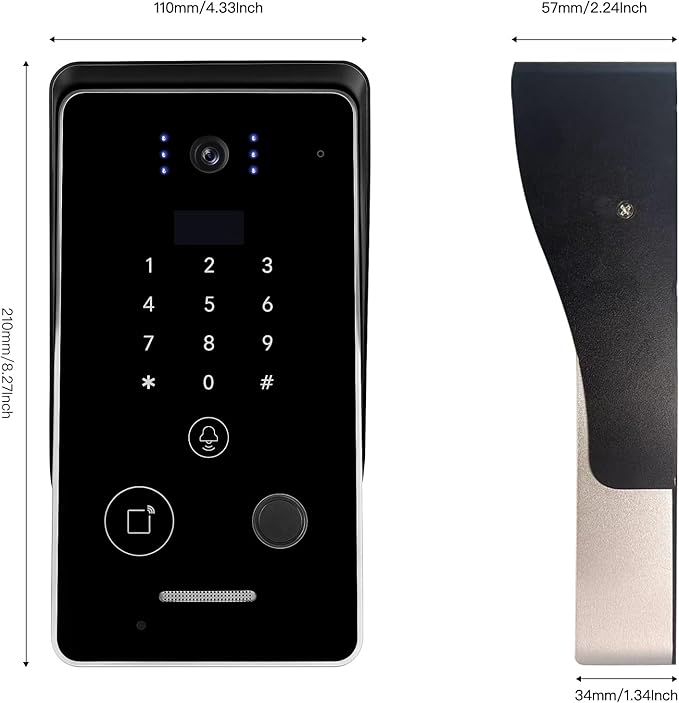 Smart Home 7-Inch Video Intercom Doorbell System with HD Display & Touch Keypad, Fingerprint/Key Card/Password/Remote Unlock, 1200lbs Magnetic Lock (NC) & Exit Button for Homes & Villas