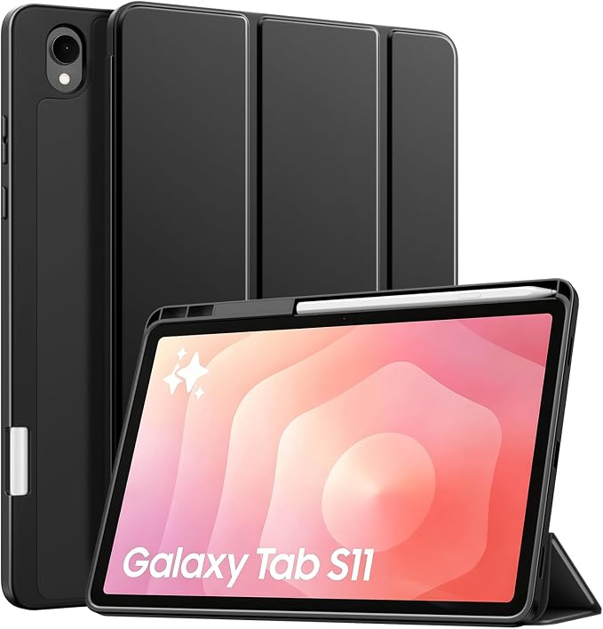 TiMOVO Soft Case for Samsung Galaxy Tab S11 11 Inch 2025 Black | Fit for SM-X730/X736B S Pen Holder Slim Stand Soft TPU Back Auto Wake/Sleep