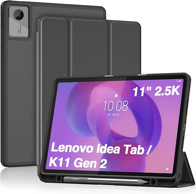 ProCase Full-Edge Case for Lenovo Idea Tab 11 2025 &amp Tab K11 Gen 2 | Slim Trifold Stand Cover with Shockproof TPU Back Pencil Holder &amp Full Protection - Black