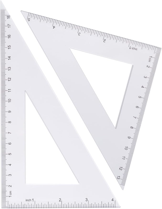 6-Piece Clear Math Geometry Set with 12-Inch and 6-Inch Rulers, 2 Triangles, 2 Protractors