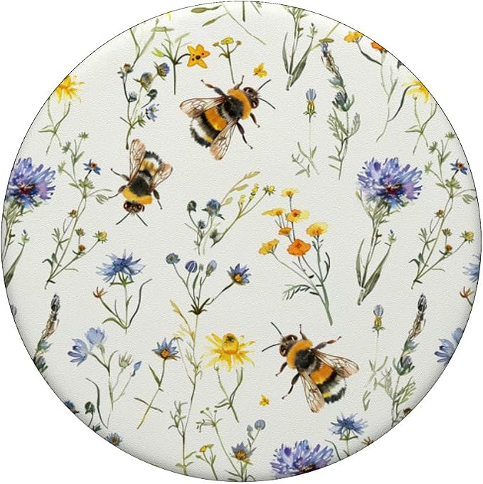 Aesthetic Bee and Wildflowers Boho Modern On Beige PopSockets PopGrip for MagSafe