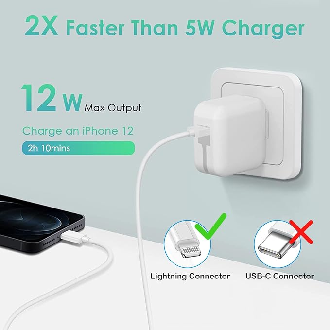 iPad ChargerFast Charge iPhone10FT i-Pad Charging Cord 12W i Pad Charger Fast Charging Block Foldable Portable Travel Plug with Extra Long Lightning Cable Cord Compatible with iPad/iPhone/Airpod