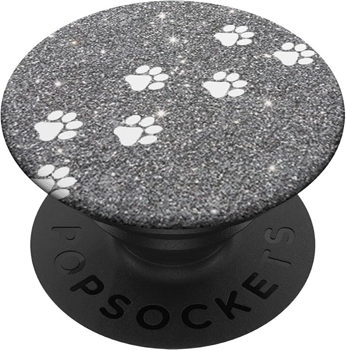 Silver Paw Print Tracks Dog Cat Mom White Cute PopSockets Adhesive PopGrip