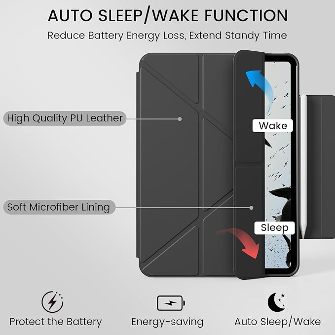 Clear Case for iPad A16 11th/10th Generation 2025/2022 Black | 360° Rotating Magnetic Detachable ipad a16 Case Clear with Pencil Holder Auto Wake/Sleep for ipad 11 inch a16 case