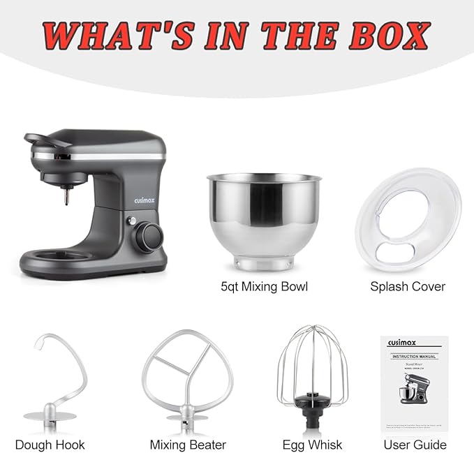 Stand Mixer, CUSIMAX Kitchen Mixer with Digital Switch Control, 650W