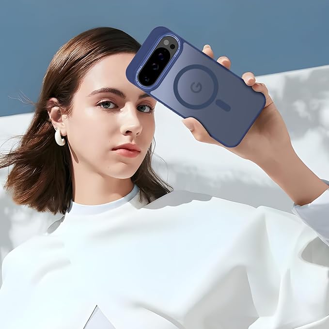 Magnetic for Google Pixel 9/Pixel 9 Pro Case, [Military Grade Drop Protection] [Compatible with MagSafe] Shockproof Slim Translucent Matte Anti-Slip for Women Girls Men Case, Dark Blue