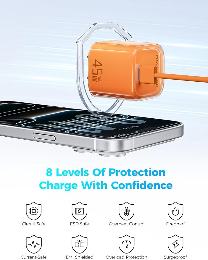MAGIC JOHN 45W PD USB C Charger Fast Charging Wall Power Adapte Blue | Compact Size Safe PD Fast Charging Stable Power Output Universal for Cell Phones Tablets &amp Light Laptops