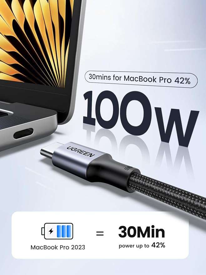 UGREEN USB C Charger with 100W USB C to USB C Cable (2-Pack) Fast Charging Wall Charger Bundle for MacBook Pro/Air iPad Pro iPhone 15/16 Samsung Galaxy S24 Pixel USB-C Laptops &amp Phones