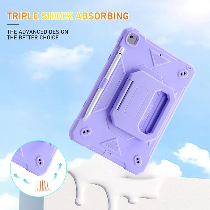 for iPad 9th/8th/7th Generation Case iPad 10.2 Case 2021/2020/2019 Rugged Heavy Duty Shockproof Protective Kids Case with Screen Protector/360° Rotating Folding Stand/Pencil Holder/Shoulder Strap