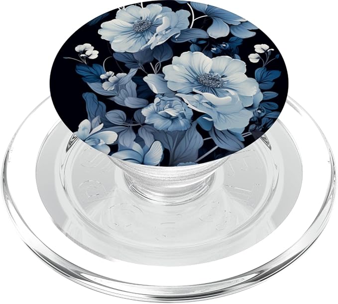 Navy Blue Flowers Florals Pattern Dark Moody Floral PopSockets PopGrip for MagSafe