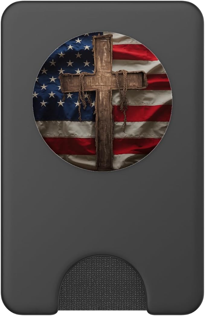 American Flag and Wooden Cross Christian Patriotic Design PopSockets PopGrip for MagSafe