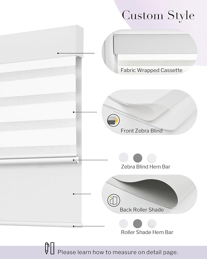 Graywind Smart Dual Shades Compatible with Alexa Google Homepod Motorized Double Zebra Blinds Matter Solar Powered, Custom Size (White)