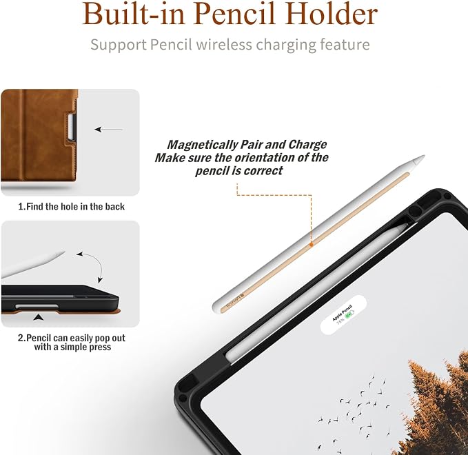 Antbox Case for iPad Air 11-inch M4/M3/M2 (2026/2025/2024) iPad Air 5th/4th Generation 10.9'' Vegan Leather with Pencil Holder Typing Angle Auto Sleep/Wake Muti-Stand