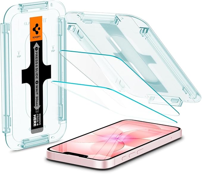 Spigen GlasTR EZ FIT Screen Protector for iPhone 17e 16e 14 13 Pro 13 | 9H+ tempered glass Sensor Protection Scratch resistant auto-align tray 100% clarity Original touch Case-friendly 2Pac