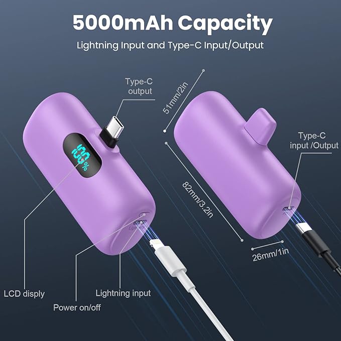 [2 Pack]Small Portable Charger for iPhone 17/16/15 Series5000mAh 3A PD USB C Power Bank Mini Travel Essentials Battery Pack for iPhone 17/17 Pro/16/16 Plus/16 Pro/15 Pro MaxSamsungAndroid/LG etc