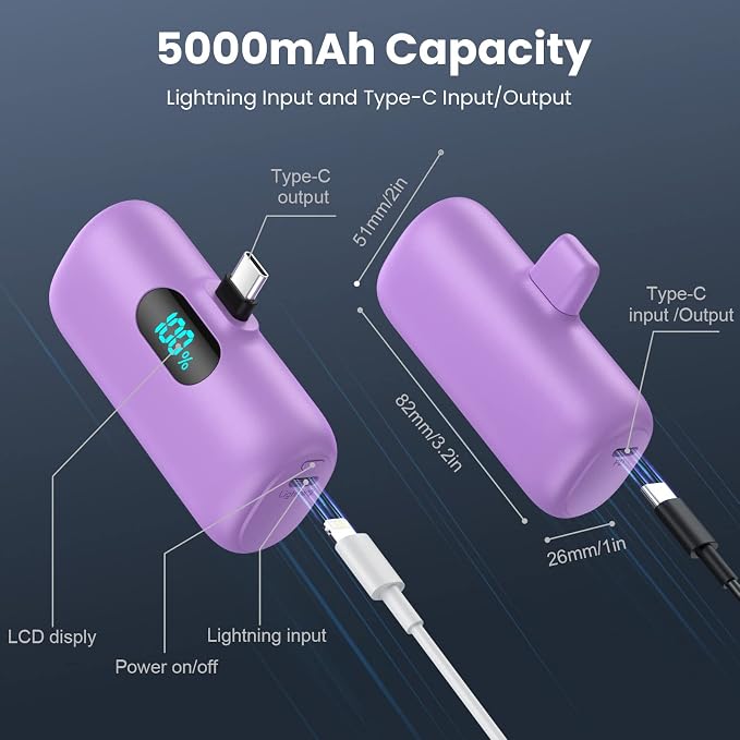 [2 Pack]Small Portable Charger for iPhone 17/16/15 Series5000mAh 3A PD USB C Power Bank Mini Travel Essentials Battery Pack for iPhone 17/17 Pro/16/16 Plus/16 Pro/15 Pro MaxSamsungAndroid/LG etc